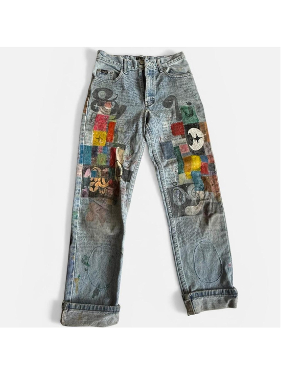 bum-equipment Denim - Vintage 90s B.U.M Equipment Custom Painted Jeans